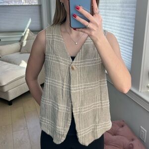 Beige Plaid Buttoned Vest